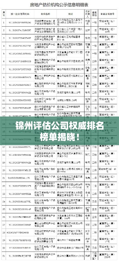 锦州评估公司权威排名榜单揭晓!